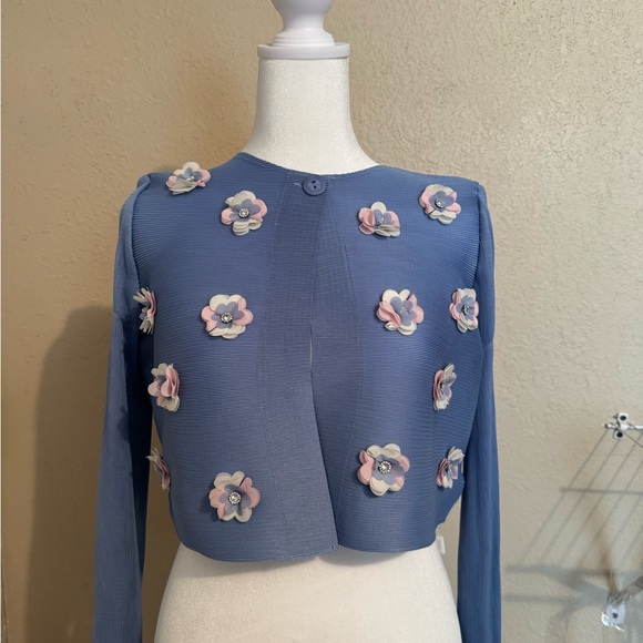 Floral Embellished Blue Women's Top cardigan - Picture 2 of 3